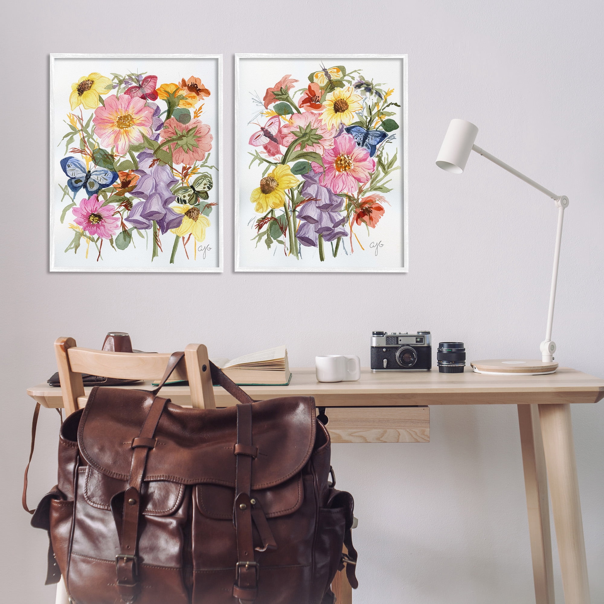 Stupell Industries Traditional Butterflies & Florals Botanical & Floral Painting White Framed Art Print Wall Art, 24 x 30, Set of 2
