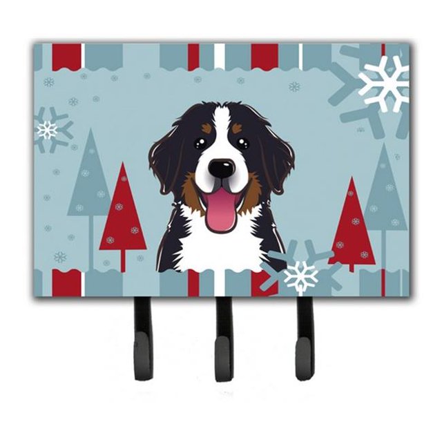 Winter Holiday Bernese Mountain Dog Leash & Key Holder