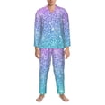 thumbnail image 3 of Salouo Multicolor Glitter Print Button-Front Long Sleeve Pajama Set for Men, Soft 2Pjs Men's Long Sleeve Sleepwear-Large, 3 of 7