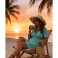thumbnail image 3 of Anygrew Women's V Neck Crochet Swimsuit Cover Up Short Sleeve Knit Bathing Suit Dress Empire Waist Hollow Out Beach Mini Dress, 3 of 6
