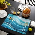 thumbnail image 3 of Teal Abstract Waves Placemats Set of 12, Water Ripple Stripes Modern Placemats for Dining Table, Place Mats for Kitchen Tabletop, Waterproof Wipeable Dining Table Mats Set, 3 of 9