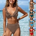 thumbnail image 2 of VISALY Two Piece Sets for Women Summer, Women's Bikini Set Two-Piece Swimsuit with Ruffles and High, Matching Bra and Panty Sets Highwaisted Underwear Tummy Control with Pockets Set, Khaki,XL, 2 of 10