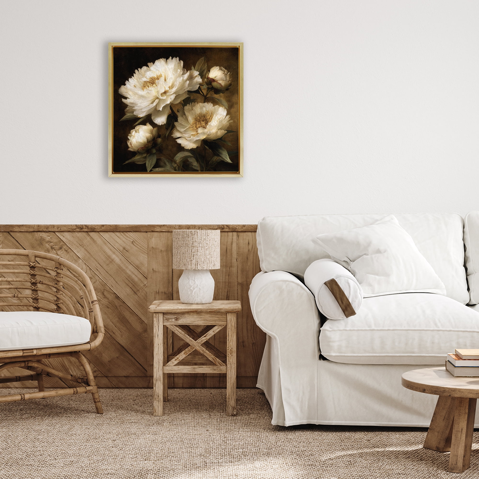 Stupell Industries Dreamy Vintage Peony Elegance Gold Framed Floater Canvas Wall Art, design by Petal Prints Design