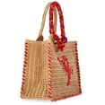 thumbnail image 3 of Women's Beach Icons Mini Straw Tote Bag, Natural Woven with Lobster Embroidery, Bohemian Summer Raffia Shoulder Bag, 3 of 5