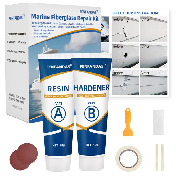 Kit de reparación de fibra de vidrio marina FENFANDAS Boat White Gel Coat
