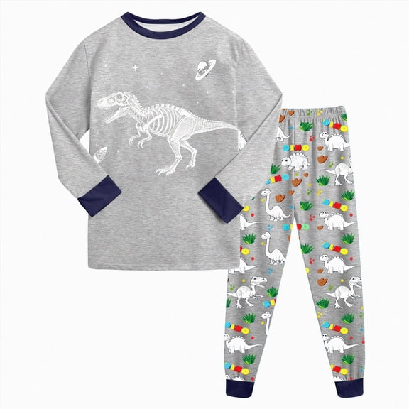 NOLDARES Toddler Pajamas Long Sleeve Pajama Set for Kids Girl Boys Pjs Boys Funny Graphic Sleepwear(H056-Grey)