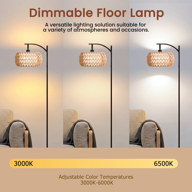 Mguzdi Arc Rattan Floor Lamp, 63 Inch Dimmable Standing Lamp, Black photo 3
