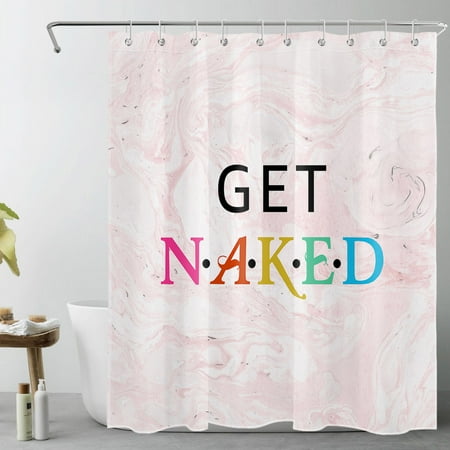 HVEST Get Naked Shower Curtain,Pink Abstract Marble Shower Curtain for Bathroom Decor,Minimalist Bath Curtain Polyester Fabric Bath Accessories with Hooks,60x72 Inches