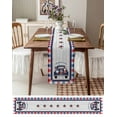 thumbnail image 3 of Gnomes Independence American Flag Table Runner 108 Inches, Wooden Stripes Buffalo Blue Red Bed Runner Dresser Scarves Tabletop for Indoor Outdoor Parties/Ceremony/Banquet, 13"x 108", 3 of 8