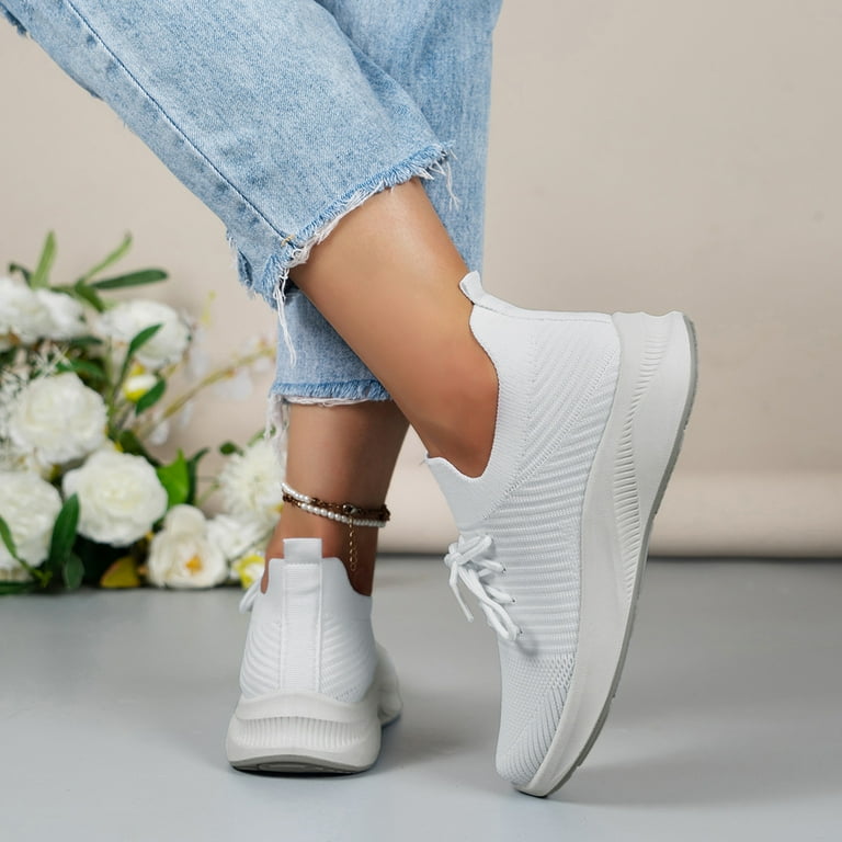 NIEWTR Women s Walking Shoes Slip on Sock Sneakers Ladies Mesh Casual Running Jogging Shoes White 7 Walmart