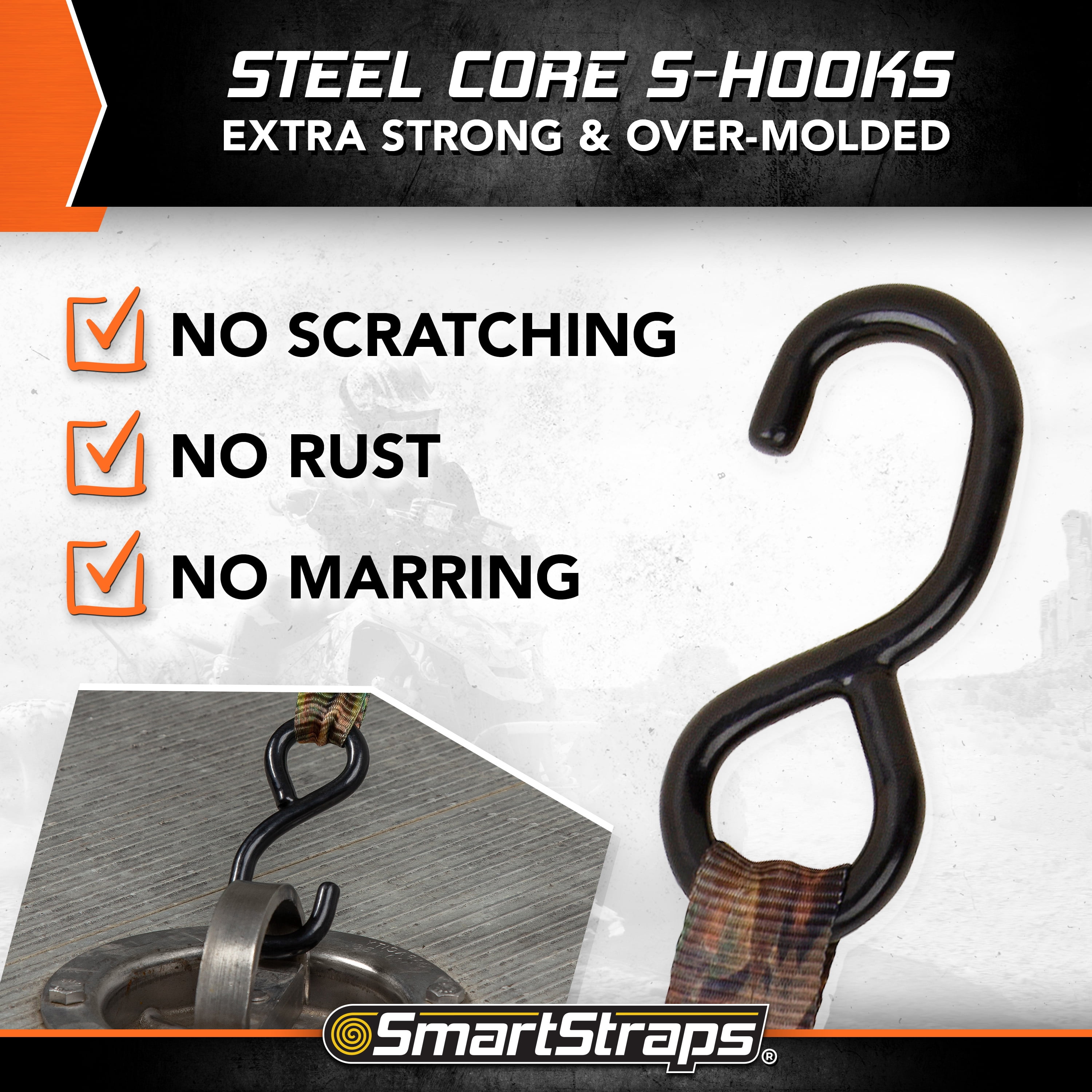 SmartStraps 1.5" x 10ft Retractable Ratchet Tie Down Straps, Camo, 2 Pack - 1,000lb SWL