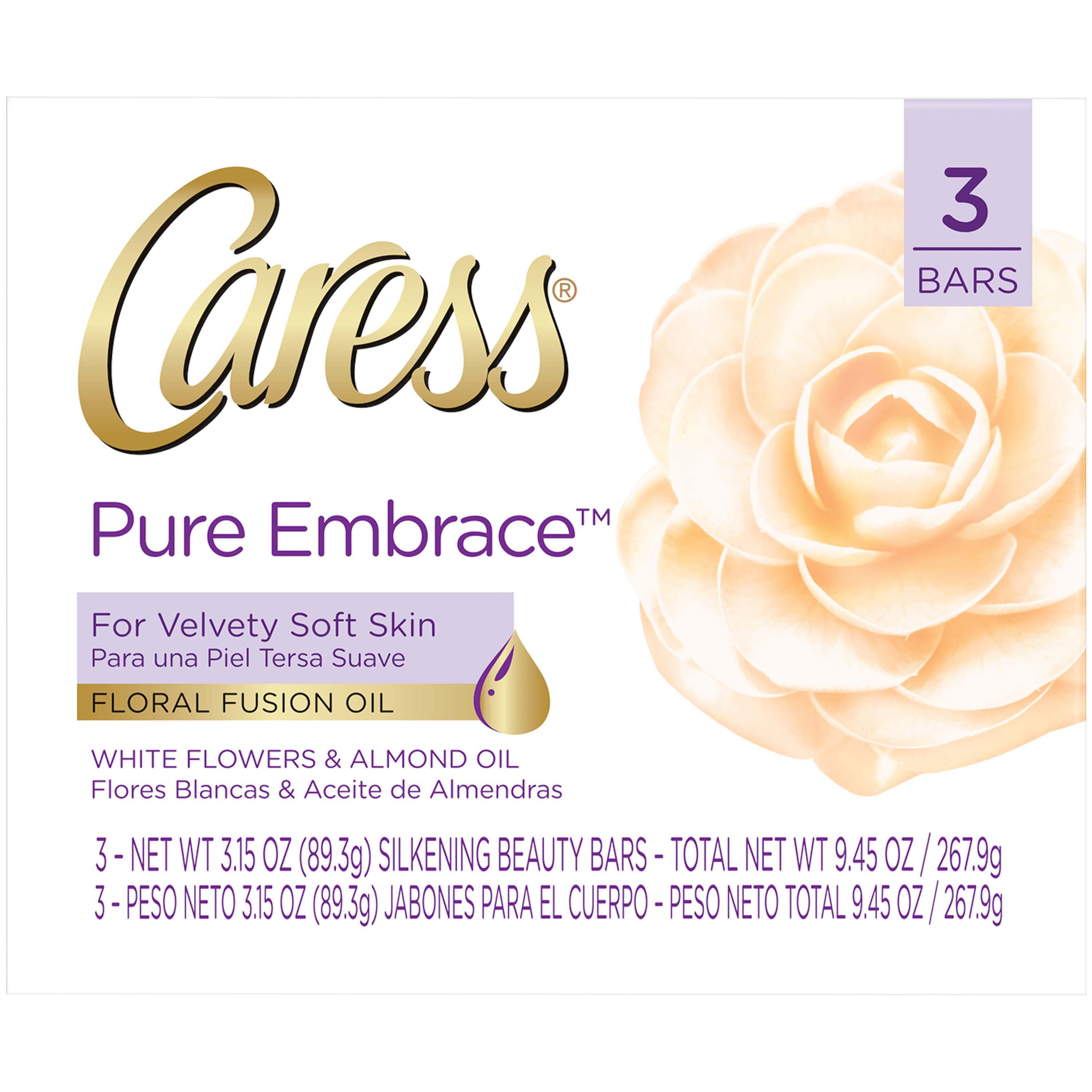 Caress Beauty Bar Soap Brazilian Gardenia & Coconut Milk 3.15 oz 3 Bars