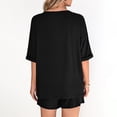 thumbnail image 5 of Women's 2 Piece Summer Outfit Set, Casual Oversized V Neck T-Shirt & High Waisted Biker Shorts, Lounge Wear Shorts Set, Workout Yoga Clothes Black L, 5 of 7