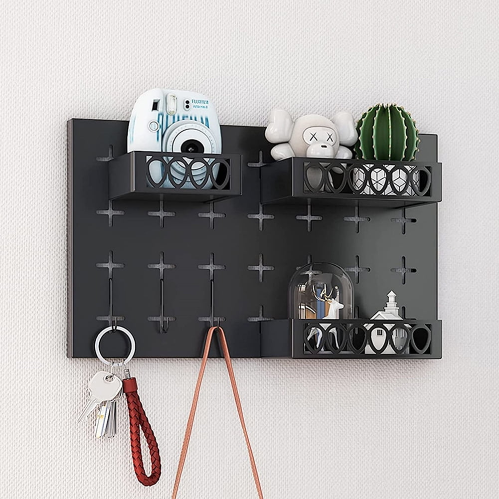 Kadyn Wall Mounted The Nailboard Display Organizer, Pegboards for wall Organizer, Metal Key Hooks with 3 Baskets and 3 Hooks, Black