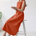 thumbnail image 6 of Breaise Women's Casual Summer Sleeveless Dresses Solid Cotton Linen Midi Dresses Drawstring Waisted Crew Neck Dresses Loose Fit Casual Long Sundresses Orange XL, 6 of 9