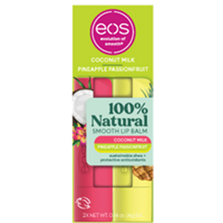 eos 100% Natural Shea Lip Balm, Coconut Milk & Passionfruit, 0.14 oz, 2-Pack Stick Carton