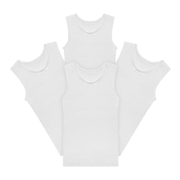 Buyless Fashion Big Girls Tagless Cami Scoop Neck Undershirts White Cotton Tank With Trim (4 Pack) - TW14-GWW-11-12