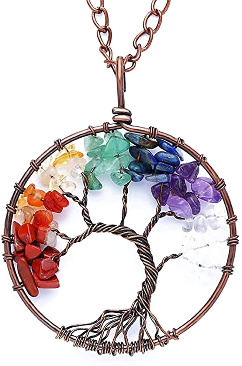 crystal necklace 7 Color Tree of Life Crystal Pendant Necklace Tumble Stone Exquisite Tree  of Wisdom Ancient Copper Necklace - Walmart.com