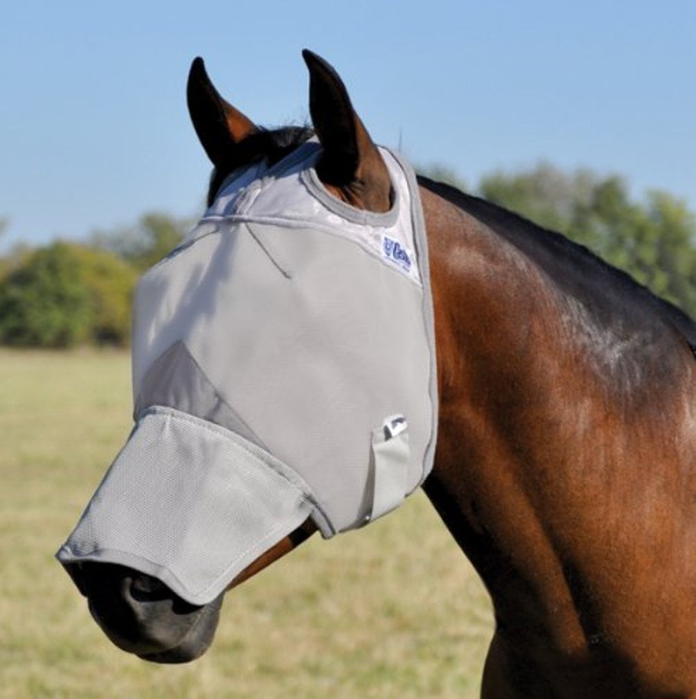 Harrison Howard LumiVista Horse Fly Mask Long Nose with Ears UV Protection for Horse-Pine Cones M; Cob 
