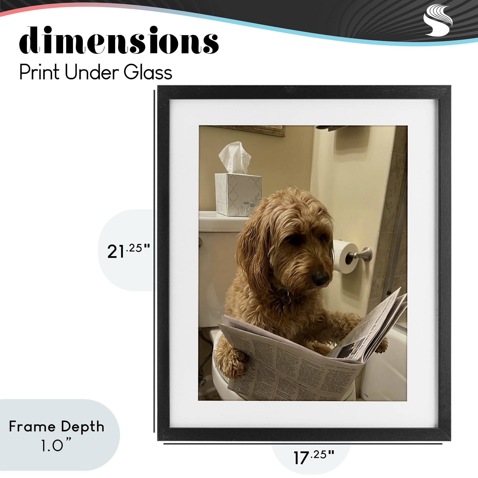 Stupell Industries Dog & Paper on Toilet Black Framed Print Under Glass, design by Abigail Walker