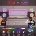 thumbnail image 4 of 4 Ever Winner Twin Size Upholstered Bed Frame with LED Light, 2 Drawers, Diamond Tufted Headboard, White, 4 of 10