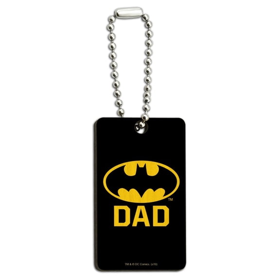 Batman Bat Dad Shield Logo Wood Wooden Rectangle Keychain Key Ring