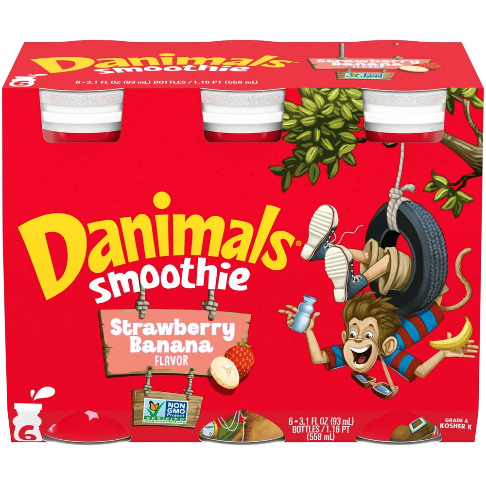 Danimals Swingin' Strawberry Banana Smoothies, 3.1 Oz. Bottles, 6 Count