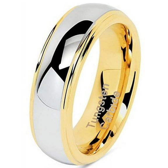 6mm Tungsten Rings for Men Women Wedding Band Two Tones Gold Silver Engagement Size 5-13 (Tungsten, 5)