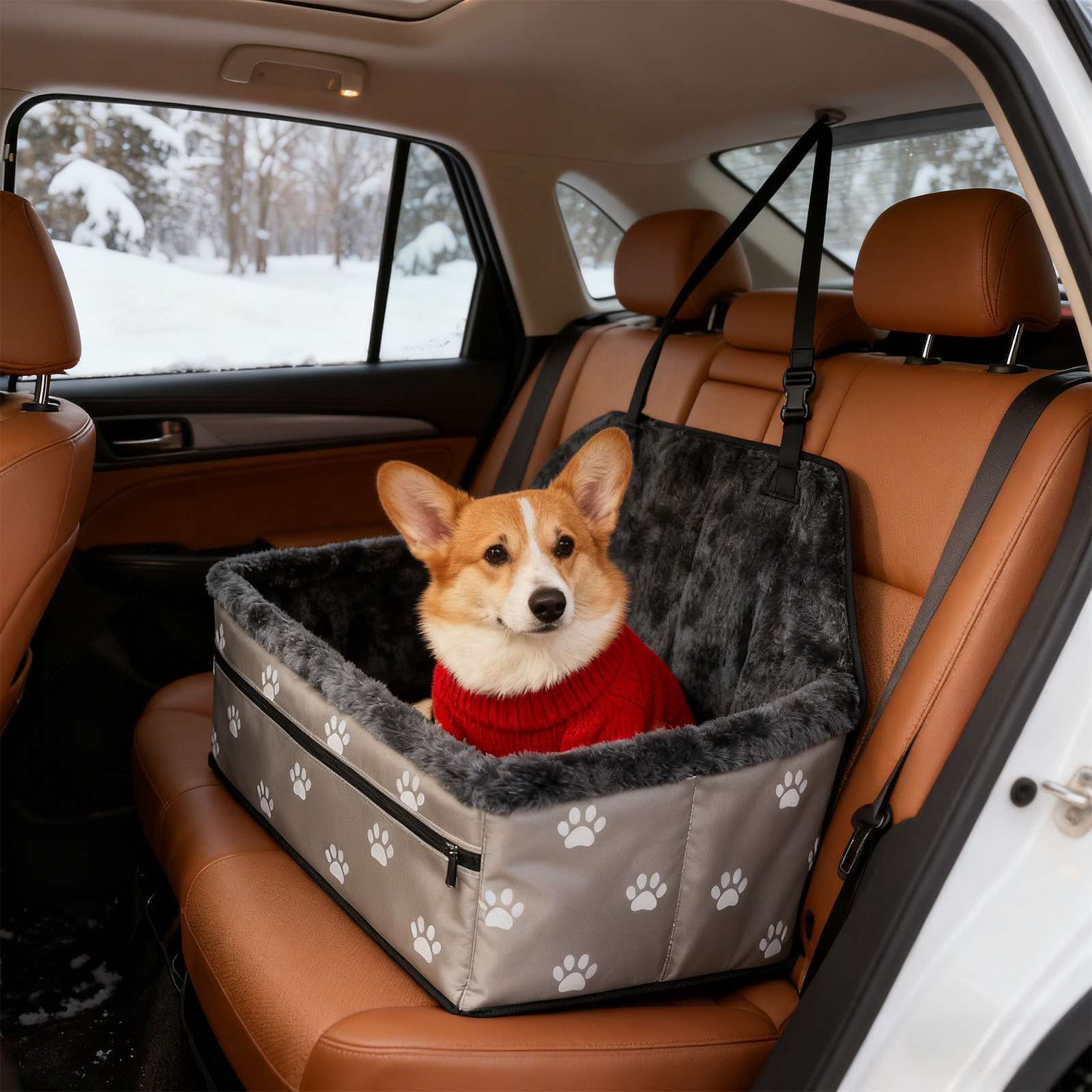 Yhmxh Pet Car Seat for Pet, Portable & Waterproof Oxford Dog Car Booster Seats, Comfort Cushion & Storage Pockets with Adjustable Straps, Foldable Travel Look Out Bag for Small Medium Dogs & Cats