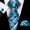 thumbnail image 4 of Set de corbatas Barry.Wang de seda a cuadros, 150 cm, color verde azulado, 4 of 7