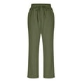 thumbnail image 5 of Womens Plus Size Pants Linen Capris for Women, Casual Loose Drawstring Elastic Waist Cropped Trousers, New Summer Beach Wide Leg Ankle Length Pants with Pockets Green M, 5 of 9