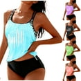 thumbnail image 5 of Moxiu Women's Ruched Flowy Tankini Suits - T-Back American Flag Print Two Piece Shorts Modest Vacation Swimwear Black,S, 5 of 5