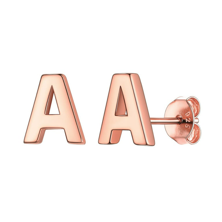 A-Z Initial Letter Stud Earrings for Men Women Gold Plated Alphabet CZ Stud  Earrings 