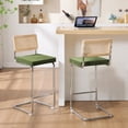 thumbnail image 2 of Zesthouse 30″ Rattan Bar Stools Set of 2, Velvet Bar Height Island Chairs with Cane Back & Chrome Legs, Mid Century Cantilevered Design Barstools for Kitchen Island, Green, 2 of 10