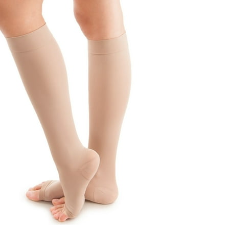 Gabrialla Unisex Microfiber Open Toe Knee High Graduated Compression Stockings (25-35mmHg): H-304(O)