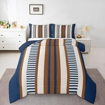 Homewish Beige Brown Blue Full Size Comforter Sets,Minimalism Geometric Lines Bedding Comforter Set,Modern Artistic Bedding Sets For Adults,Breathable Home Decor Reversible,3pcs
