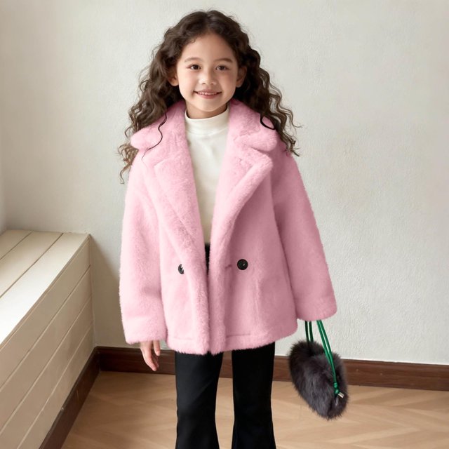 Parkas de manga larga para niños, color liso, de invierno, de imitación de visón, para niñas pequeñas, abrigo grueso acolchado de longitud media, abrigo de poliéster para niños