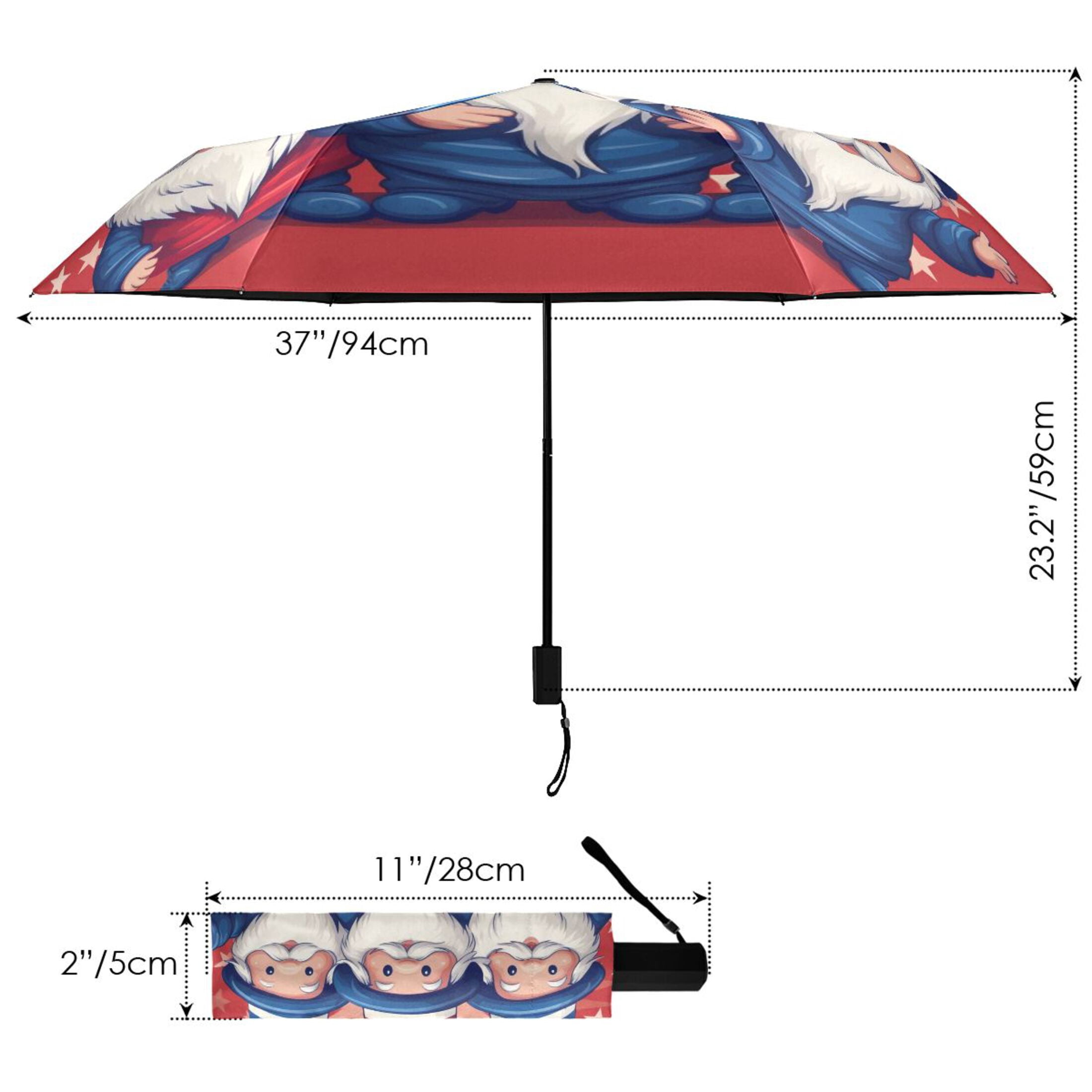 Dwarf with American Flag Hat Compact Sun Umbrella Windproof Travel Umbrellas for Rain Strong Portable UV Protection
