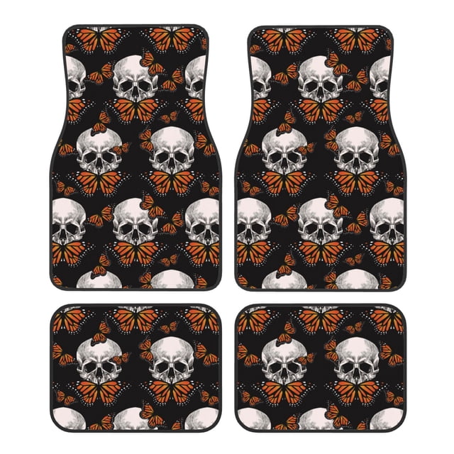 Disketp Butterfly Skull for Crystal Velvet Car Mats Four-Piece Set,All-Season Automotive Protection, Vehicles, Cars, Trucks, and SUVs,Anti-Slip Design