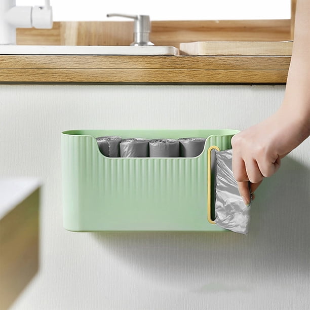 Bolsa de plástico, Bolsa de plástico, Soporte de pared o adhesivo, Dispensador colgante de almacenamiento, Organizador de bolsas de basura colgantes lavables para bolsas de plástico