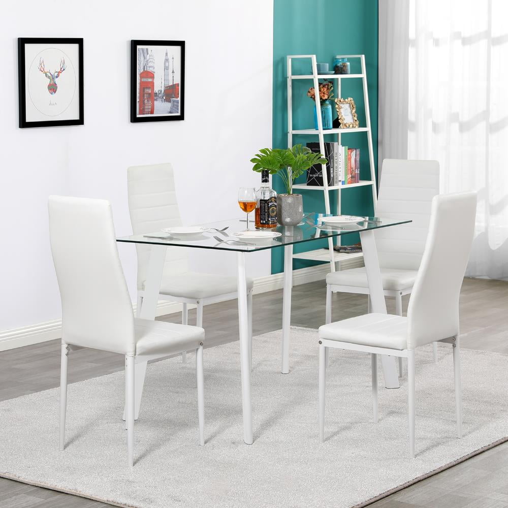 Winado Glass Metal 5 Piece Dining Table Set 4 Chairs Kitchen Room