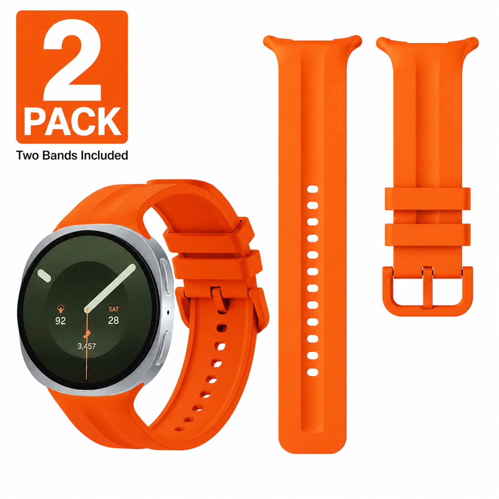 TECH CIRCLE 2 Pack Silicone Bands for Samsung Galaxy Watch 8 / Watch 9, Sport Replacement Wristbands with Adjustable Buckle, Lightweight Waterproof Smartwatch Straps for Men Women, Orange
