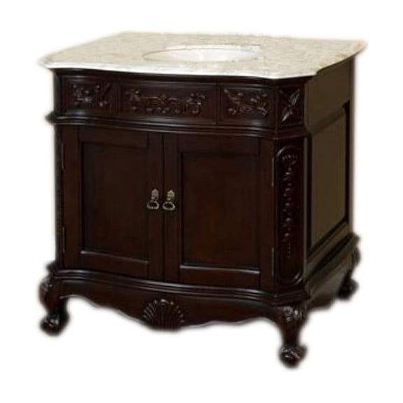 Bellaterra Home 34.6 in. Single sink vanity-wood-walnut-carrara white marble