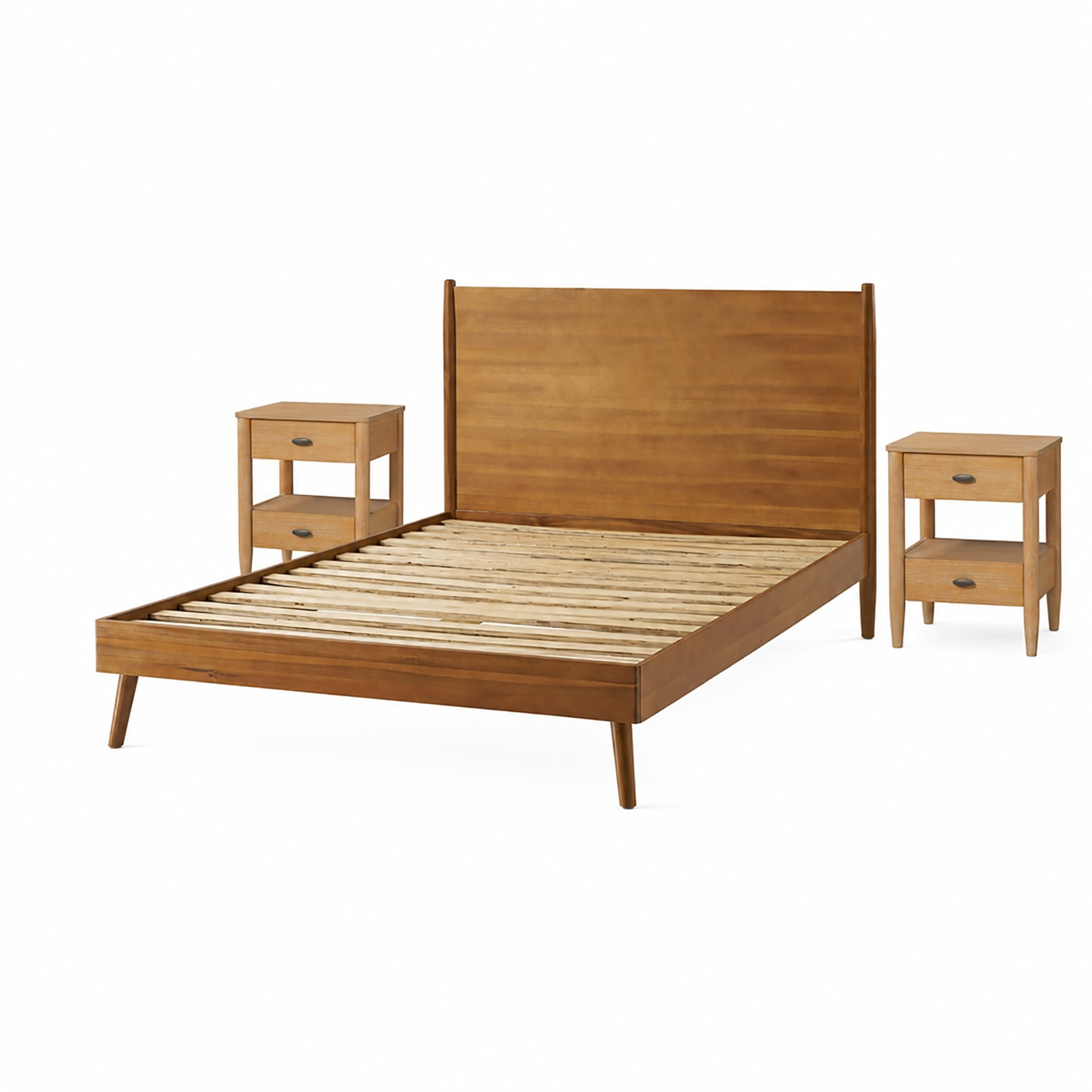 Christopher Knight Home Mid-Century King Bedroom Furniture Set, Solid Wood Bed with 2 Nightstands, Natural