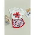 thumbnail image 4 of Aojekbee Independence Day Baby Boy Clothes Letter Print Crew Neck Short Sleeve Romper and Star Stripe Glasses Print Shorts 2Pcs Set, 4 of 9