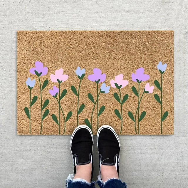 Summer Holiday Welcome Doormat Non Floor Mat with Flower Design for Beach Entryway Polyester Indoor Outdoor Carpet