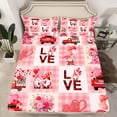 thumbnail image 2 of Feelyou Romantic Couple Gnome Bed Sheets, Love Heart Print King Sheets, Fashion Pink Patchwork Sheet Set, Ultra Soft Bedroom Decor, 4 Pieces, 2 of 7