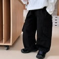 thumbnail image 4 of WhouRiu Little Boys' Pants With Pockets Elastic Waist Wide Leg Cargo Sweatpants Kids Stylish Streetwear Fall Trousers Black,Sized 5-6, 4 of 8