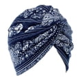 thumbnail image 2 of Gorro de Quimio Zulema Turbante Algodón Estampado Floral Azul Marino, 2 of 5