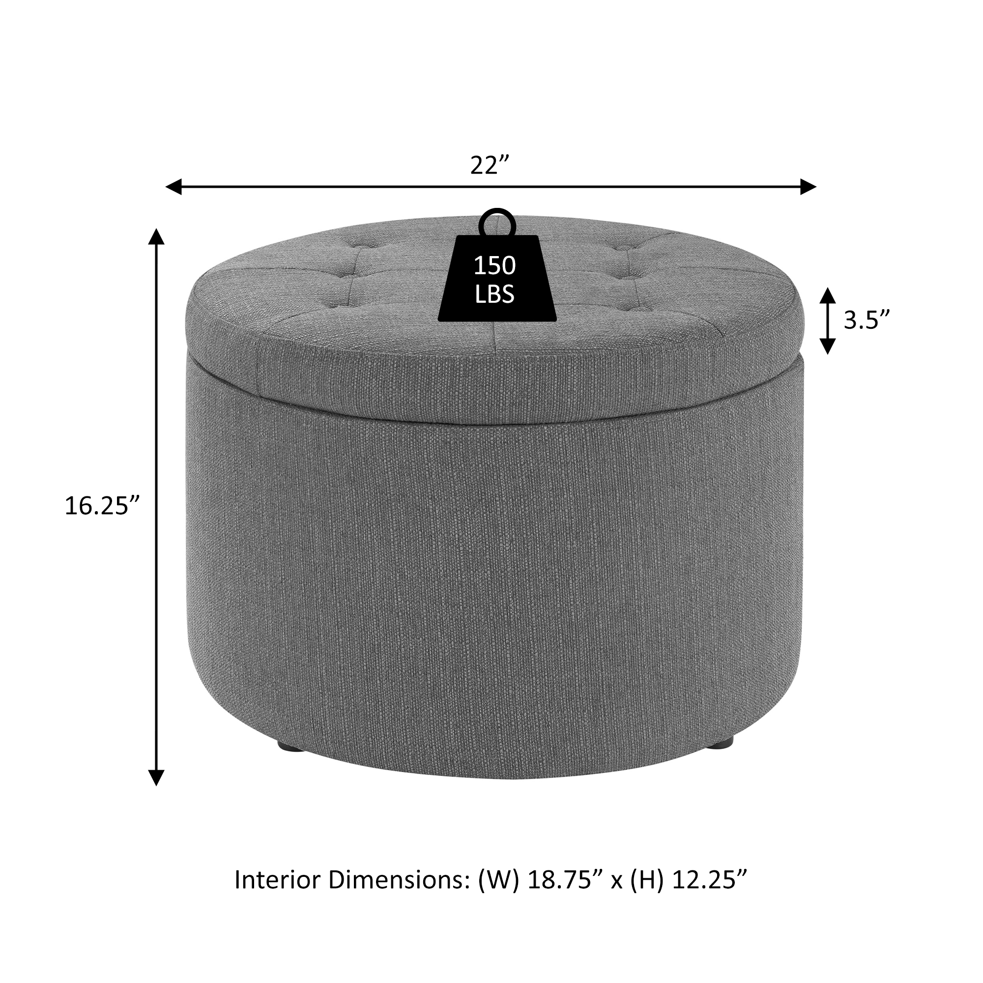 Convenience Concepts Designs4Comfort Round Shoe Storage Ottoman, Sandstone Linen